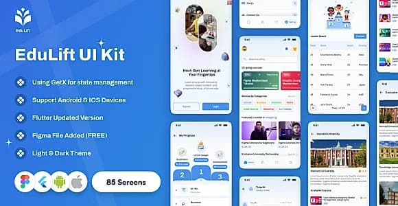 EduLift – Flutter Education & E-Learning App UI Kit (Online Courses, School & LMS)