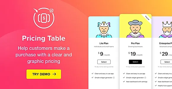 Elfsight Pricing Table CC WordPress Plugin
