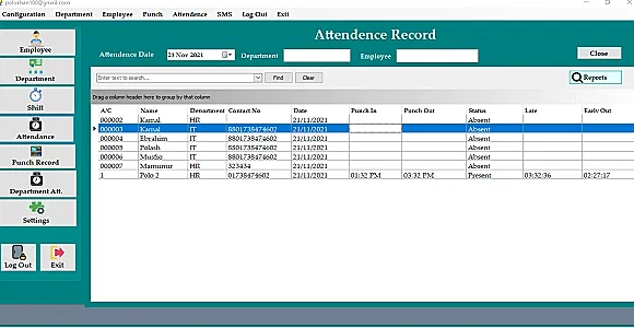 Employee Attendance from Zkteco Device Management Software