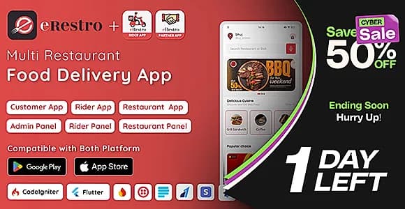 eRestro - Multi Restaurant Flutter App | Food Ordering App with Admin Panel & Restaurant Panel