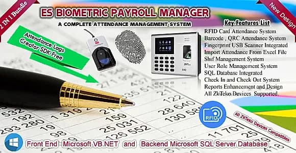ES Biometric / RFID / QRC / Barcode Attendance &  Payroll Manager