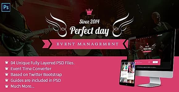 Event Management One Page PSD  - Perfect Day