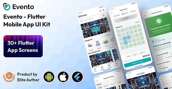 Evento - Event Ticket Selling Flutter Mobile App UI Kit for Customers
