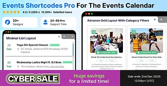 Events Shortcodes Pro WordPress Plugin