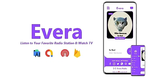 Evera - Single Station Radio & TV App | ADMOB, FIREBASE, ONESIGNAL