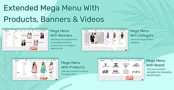 Extended Mega Menu with Products, Banners and Videos