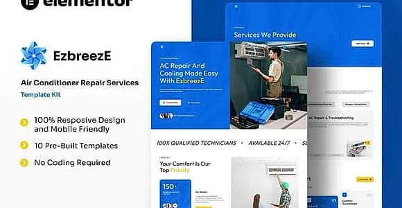 EzbreezE - Air Conditioner Repair Services Elementor Template Kit