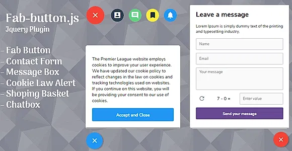 Fab Buttons, Message Box, Cookie Law Alert and Contact Form (4 in 1)
