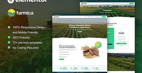 Farmica - Agriculture & Organic Farming Elementor Pro Template Kit