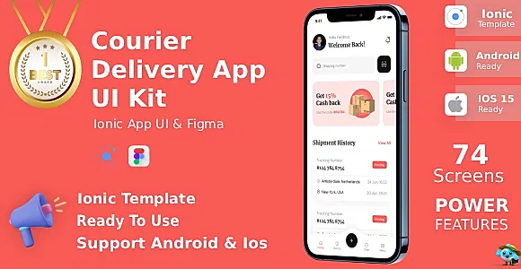 Fast Courier Online Service App | ANDROID + IOS + FIGMA | UI Kit | Ionic