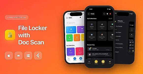 File Locker With File scan, modern Design, Full App IOS, Android, Windows