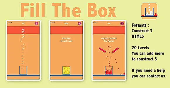 Fill The Box Game (Construct 3 | C3P | HTML5) Levels Game