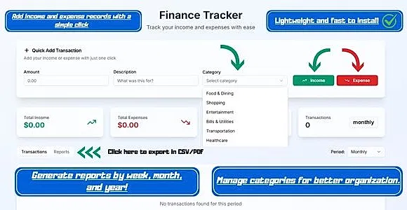 FinanceTracker - Income & Expense Management with Reports (CSV & PDF)