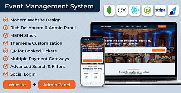 Find E-Event - Event Management System & Ticket Booking Website with Admin Panel (MERN Stack)