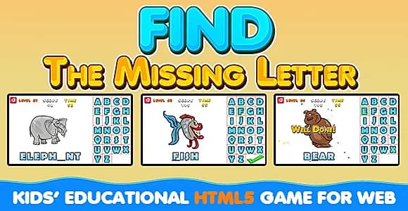Find The Missing Letter v2 (HTML5) Kids Educational Game