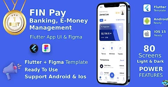 FinPay App ANDROID + IOS + FIGMA | UI Kit | Flutter | Banking, E-Money Management