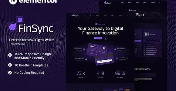 FinSync - Fintech Startup & Digital Wallet Elementor Template Kit