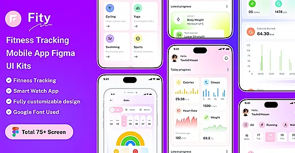 Fity – Fitness Tracking Mobile App Figma UI Kits