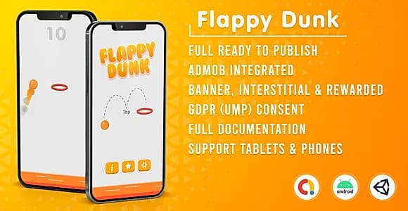 Flappy Dunk | Admob + GDPR + Unity Project