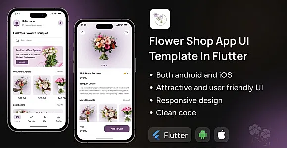Flower Shop App UI Template | Online Flower Delivery App in Flutter | BloomTrack App Template