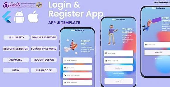 Flutter Animated Login & Register App Template with GetX | Flutter 3.1.x