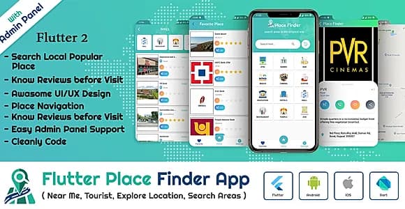 Flutter App Place Finder (Near Me,Tourist Guide,City Guide,Explore Location) with admin panel