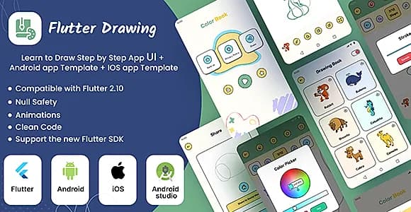 Flutter Drawing : Learn to Draw Step by Step UI App + Android app Template + IOS app Template