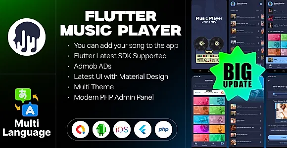 Flutter Music Player - Online MP3 (Songs) App With PHP Admin Panel | 10.0