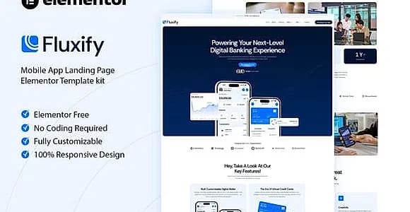 Fluxify - Mobile App Landing Page Elementor Template Kit