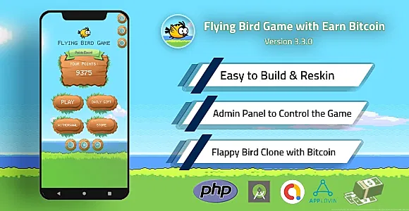 Flying Bird Game - Play to Earn Bitcoin with Admin Panel and Admob