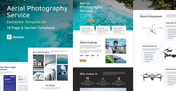 FlyWing - Drone Aerial Video & Photography WordPress Elementor Template Kit