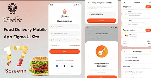 Fodric - Food Delivery Mobile App Figma UI Kits