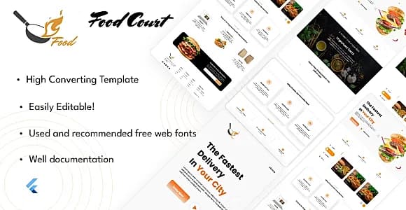 Food Court - Modern Food Ordering Flutter Web Landing Page with App (Android + IOS)