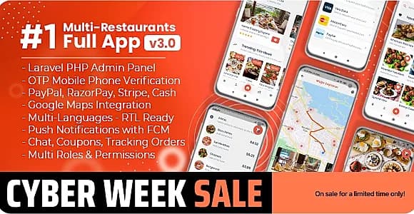 Food Delivery Flutter + PHP Laravel Admin Panel