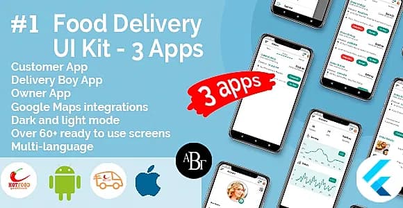 Food Delivery UI Kit in Flutter - 3 Apps - Customer App + Delivery App + Owner App