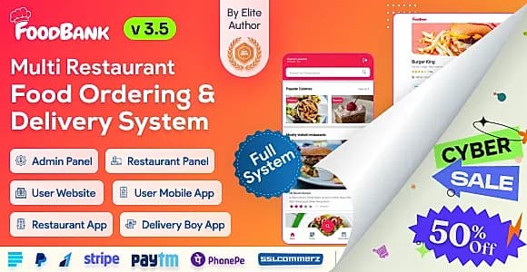 FoodBank Multi Restaurant - Food Delivery App | Restaurant App with Admin & Restaurant Panel