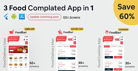 FoodBari Flutter - Food Order, Deliveryman & Kitchen App Ui Kit