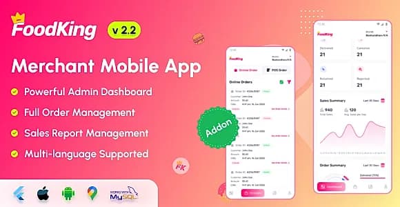 FoodKing - Restaurant Food Delivery System Merchant Flutter Mobile App