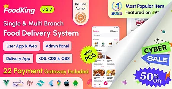 FoodKing - Restaurant Food Delivery System with Admin Panel & Delivery Man App | Restaurant POS