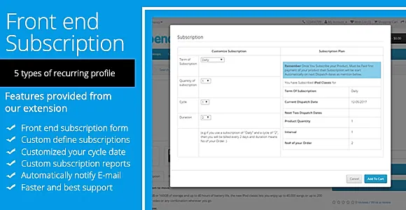 Front End Recurring Product Subscription OpenCart
