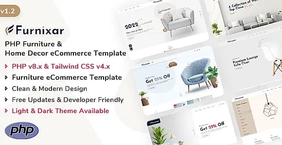 Furnixar - PHP Furniture & Home Decor eCommerce Template (PHP + Tailwind CSS v4)