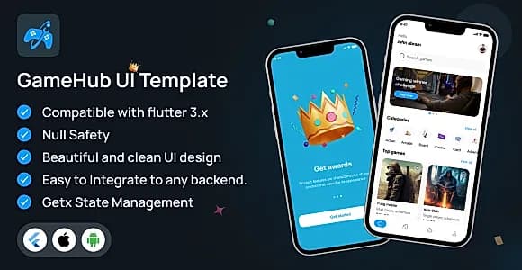 GameHub UI Template:  Mobile Game Store App in Flutter 3.x (Android, iOS) UI app template