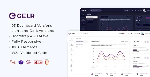 Gelr - Bootstrap 4 + Laravel Starter Kit Admin Dashboard Template