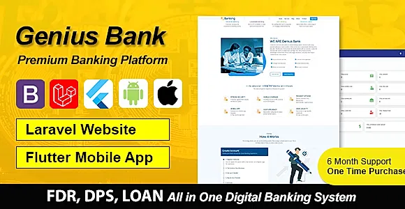 Genius Bank - Digital Banking System with Flutter Mobile Apps Bundle