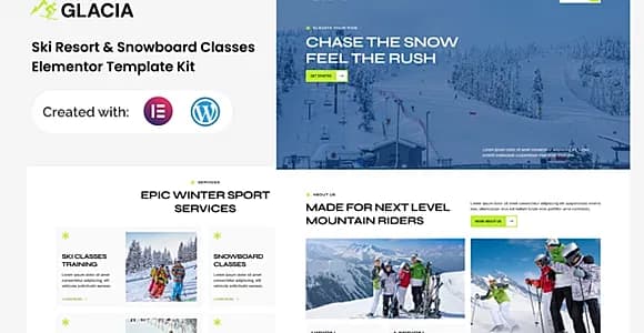Glacia - Ski Resort & Snowboard Classes Elementor Template Kit