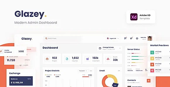 Glazey - Professional Clean Modern Admin Dashboard Template XD