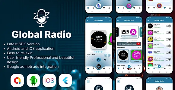 Global Radio app - Full Flutter Radio app with admin panel | Flutter Full App