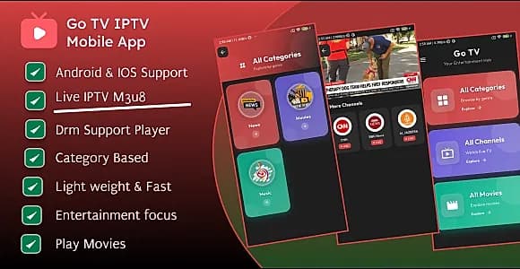 Go TV Live IPTV Flutter App for Android & IOS with admin panel