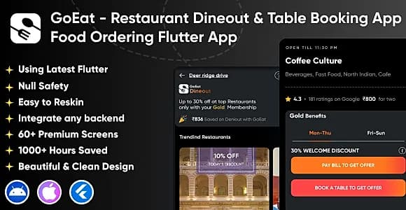 GoEat Dineout - Restaurant Table Booking App | Food Ordering Restaurant Offers & Dineout Flutter App