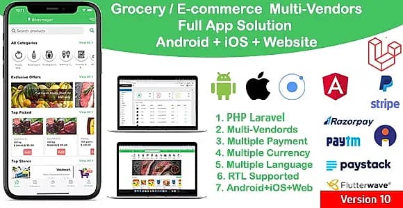 grocery / delivery services / ecommerce multi vendors(Android + iOS + Website) ionic 7 / Laravel